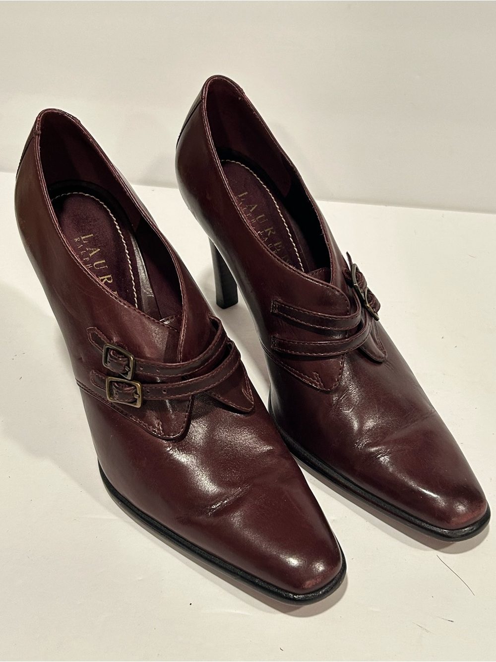 Lauren Ralph Lauren "Nora" Burgundy Leather Monk Strap Pumps Size 6.5B Vintage